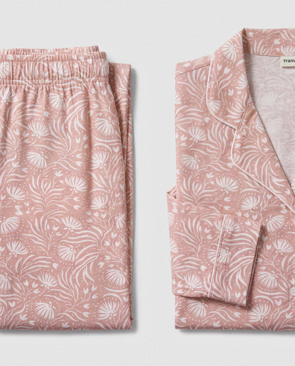 Pijama largo camisero algodón dusty rosa