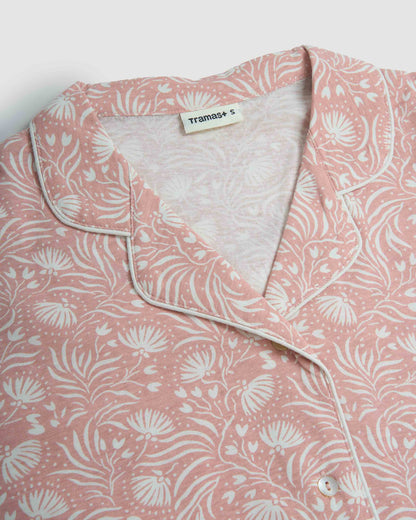 Pijama largo camisero algodón dusty rosa