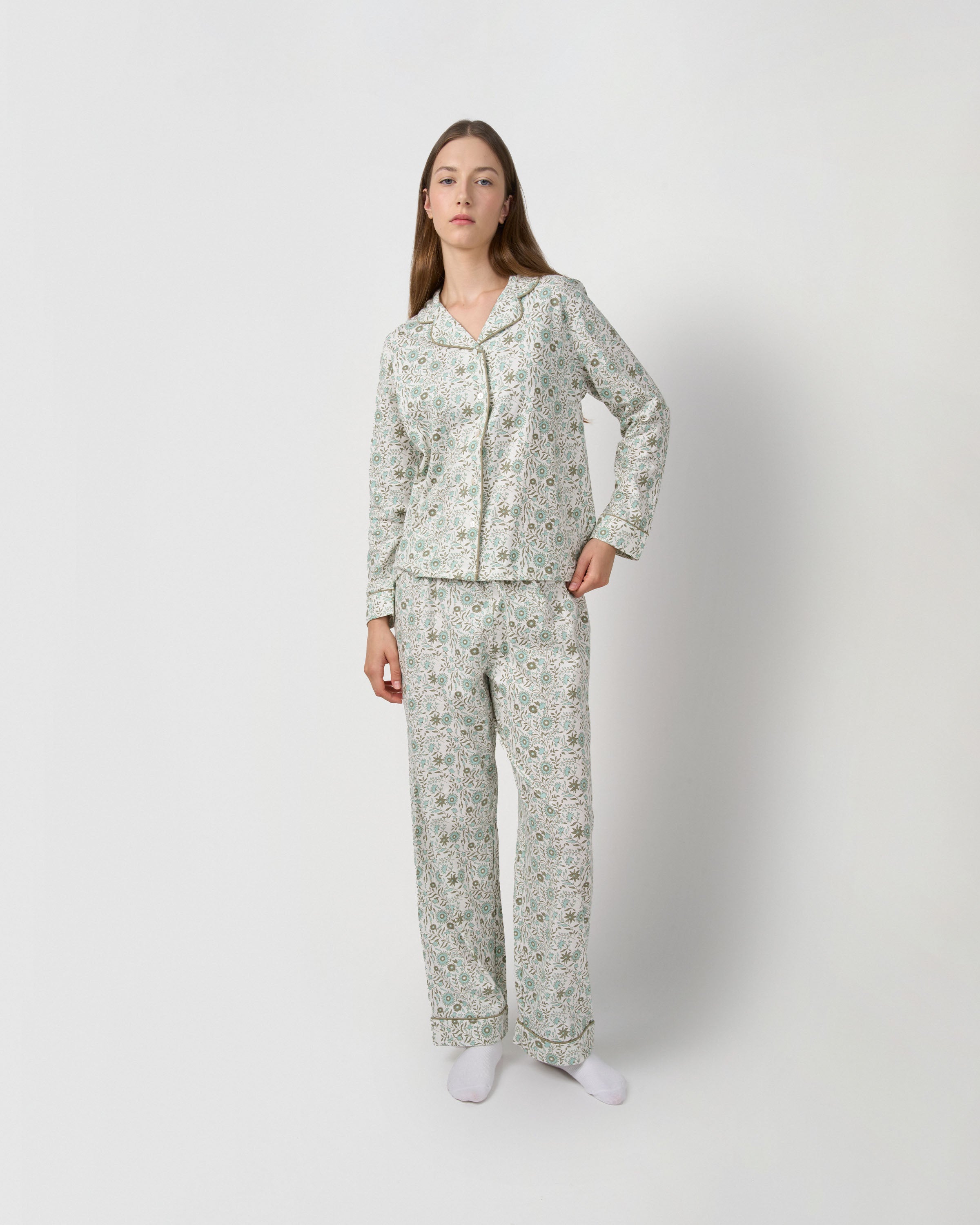 Pijama largo camisero algodón melodi verde