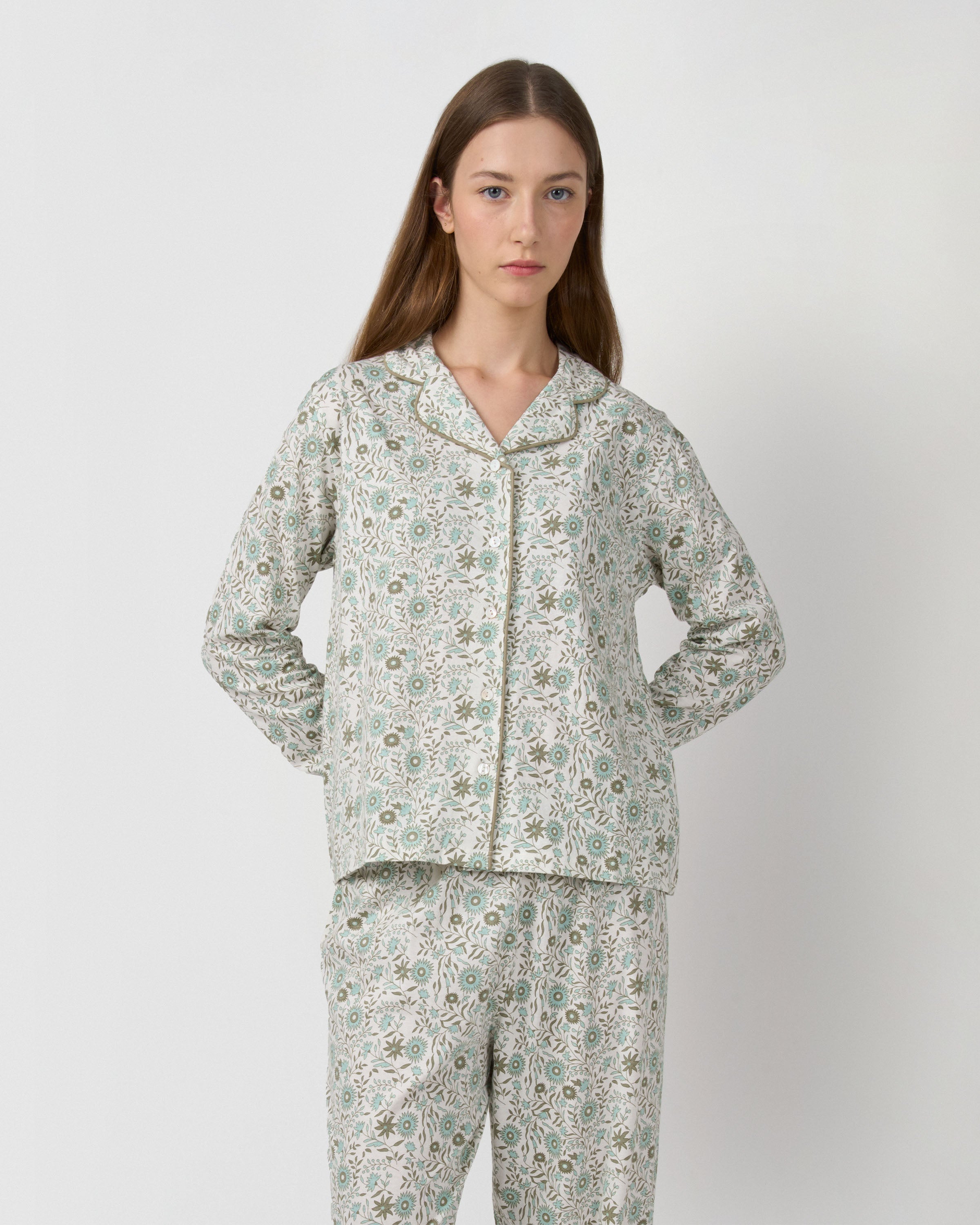 Pijama largo camisero algodón melodi verde