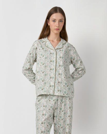 Pijama largo camisero algodón melodi verde