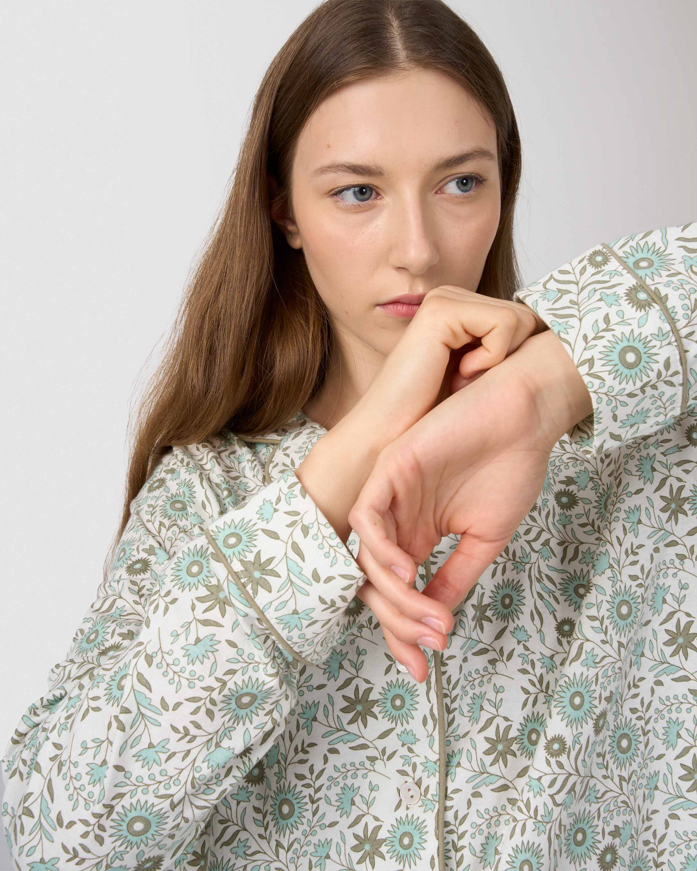 Pijama largo camisero algodón melodi verde