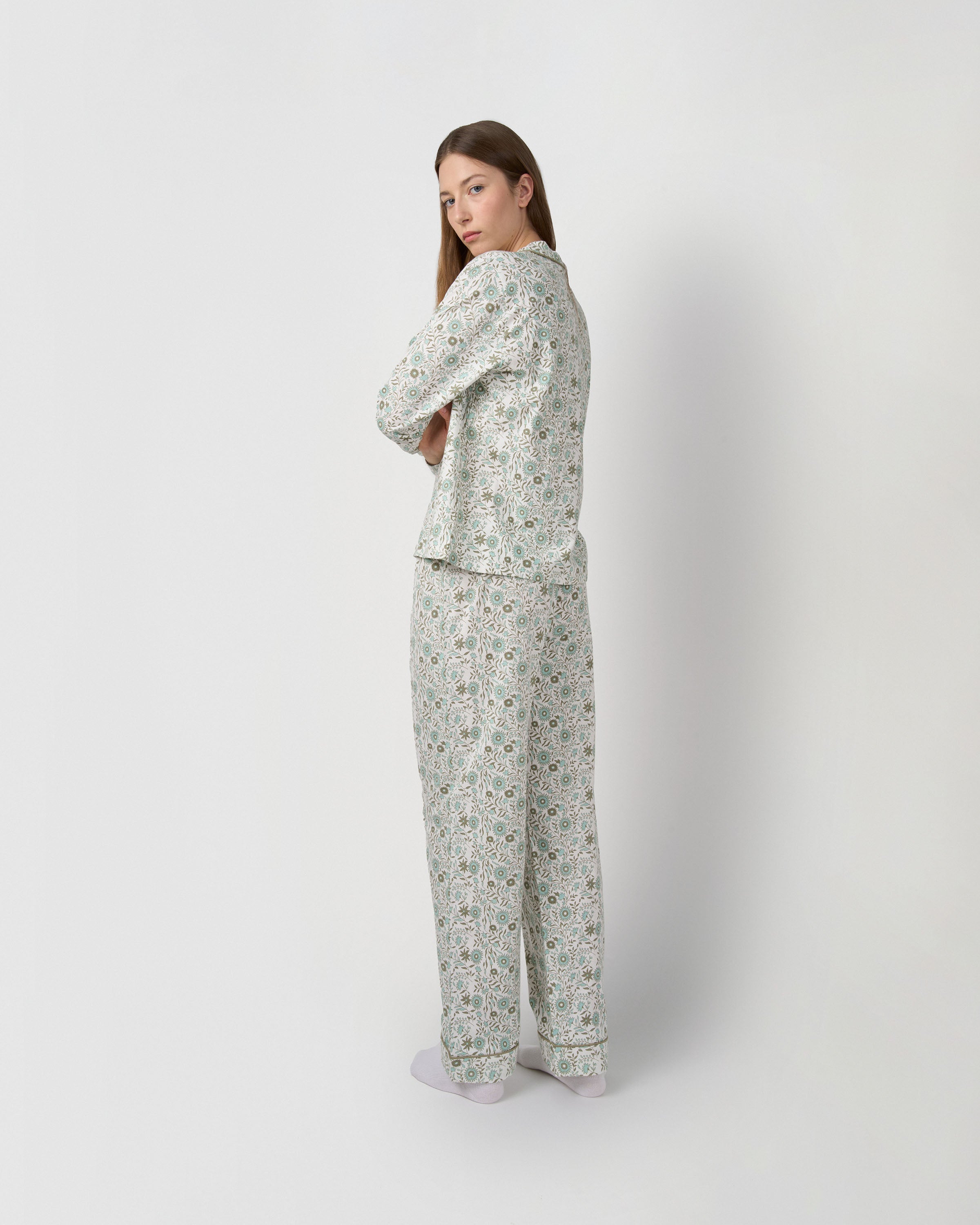 Pijama largo camisero algodón melodi verde
