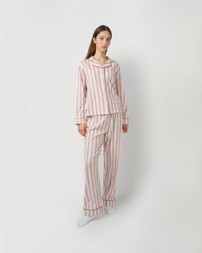 Pijama comprido tipo camisa em algodão às riscas zuri rosa