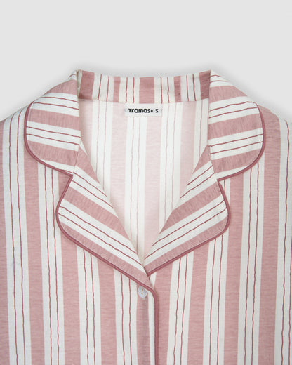 Pijama comprido tipo camisa em algodão às riscas zuri rosa