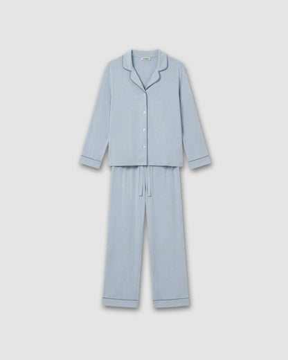 Pijama largo camisero algodón liso celeste