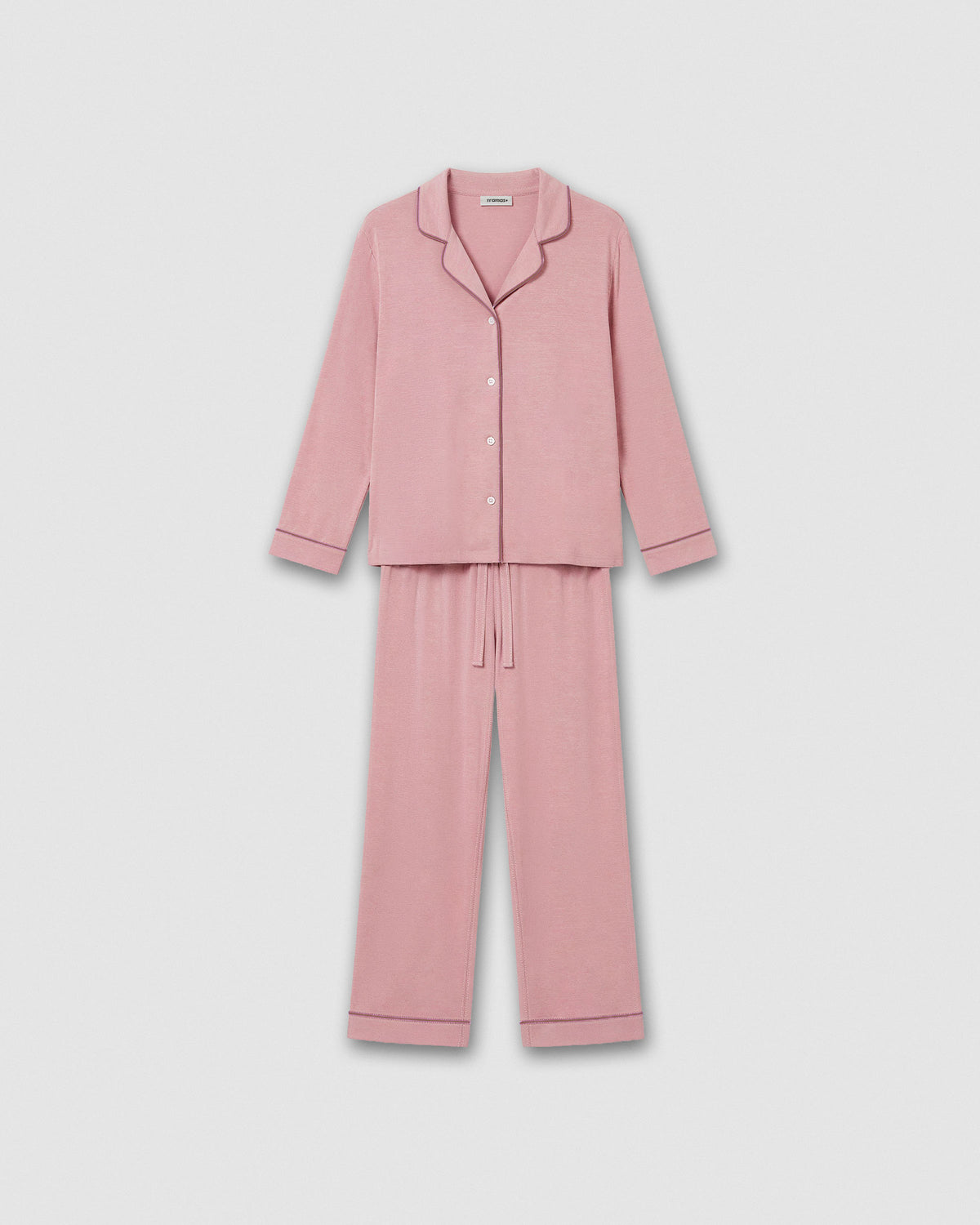 Pijama largo camisero algodón liso rosa