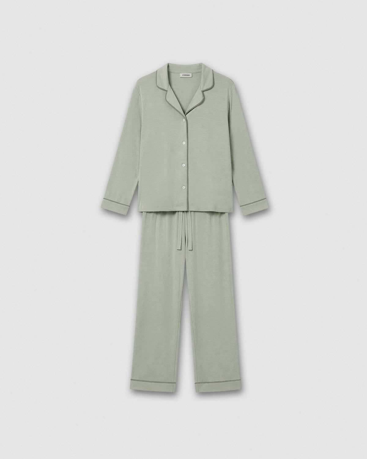 Pijama largo camisero algodón liso verde