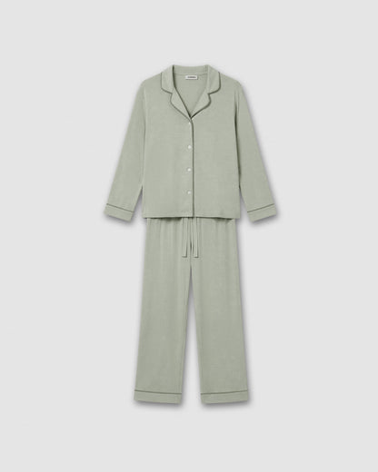 Pijama largo camisero algodón liso verde