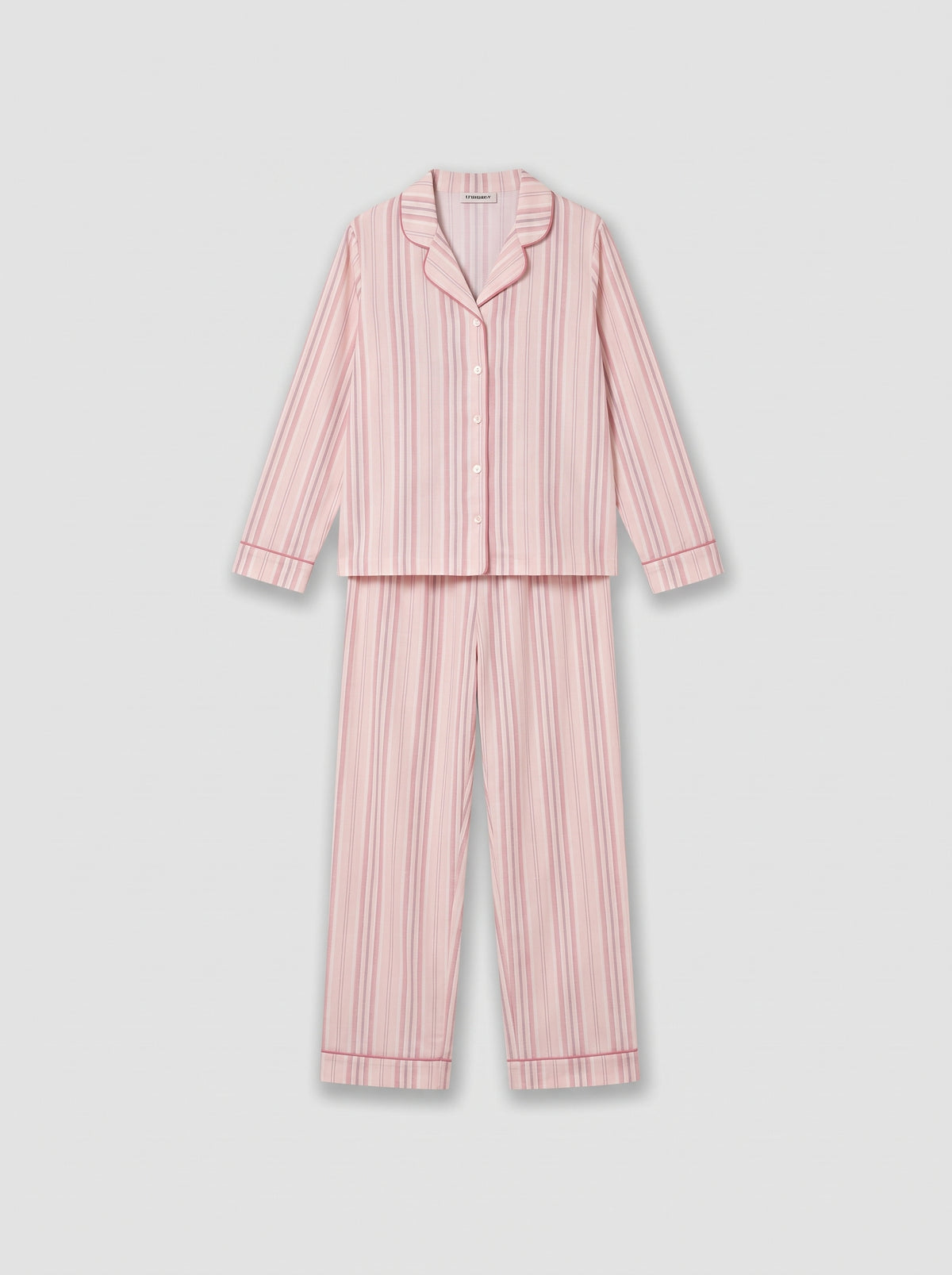 Pijama comprido estilo camisa de algodão com listras martuca, rosa