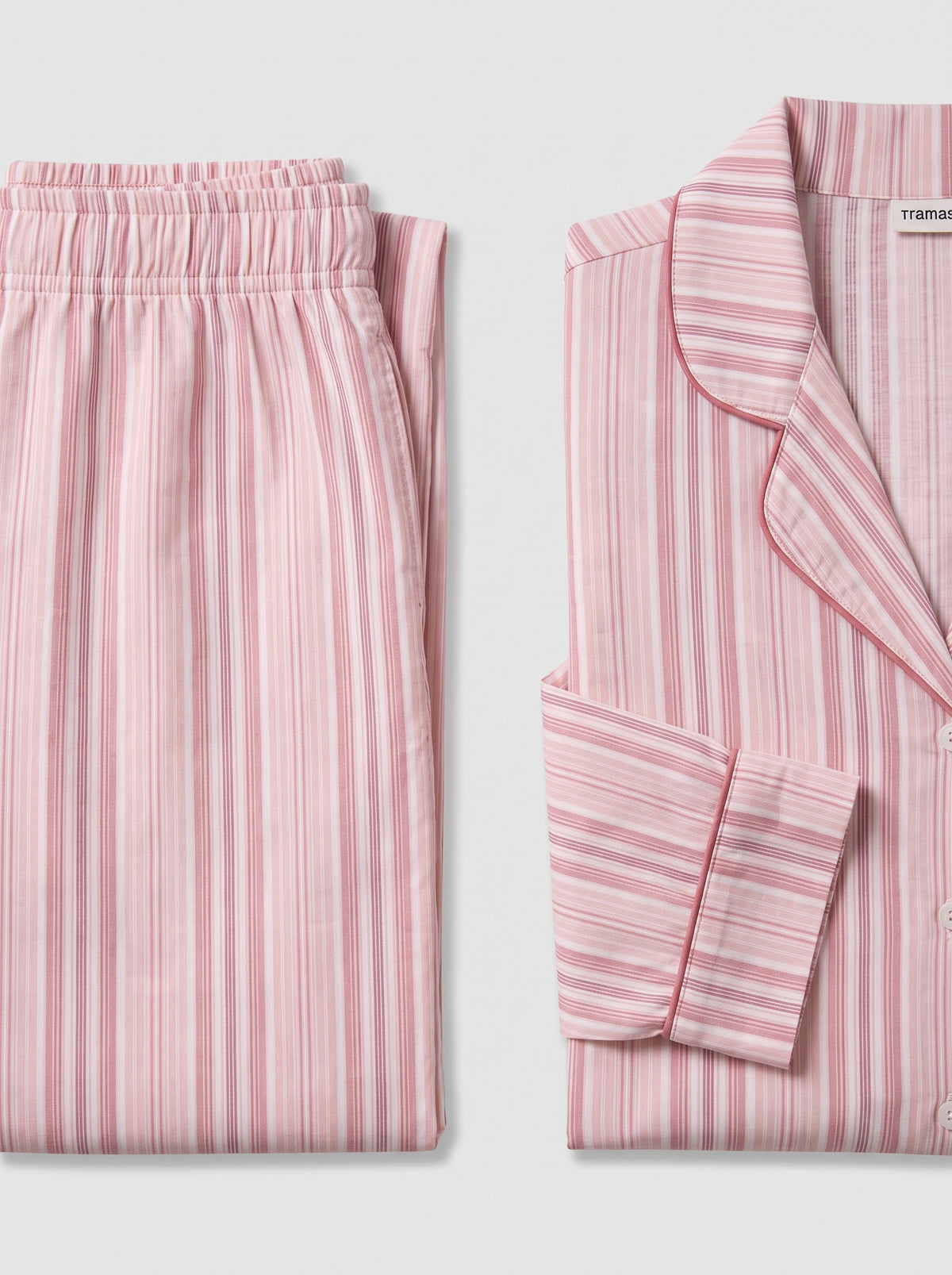 Pijama comprido estilo camisa de algodão com listras martuca, rosa