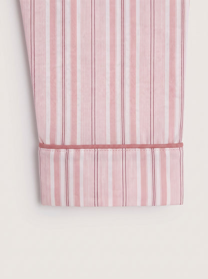 Pigiama lungo in cotone a camicia con righe martuca, rosa
