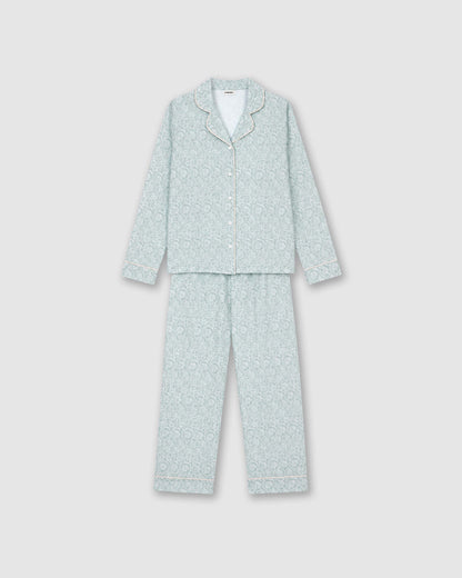 Pijama largo camisero algodón verao celeste