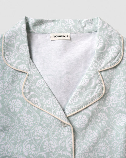 Pijama largo camisero algodón verao celeste