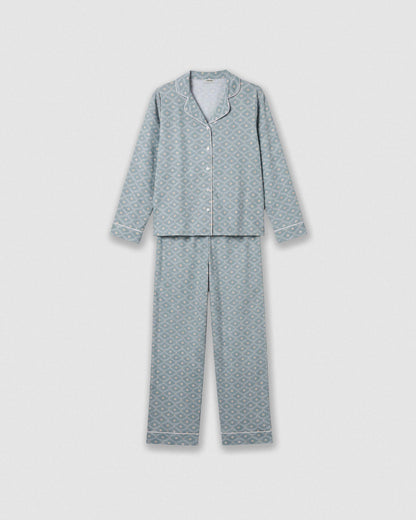 Pijama largo camisero algodón yana celeste