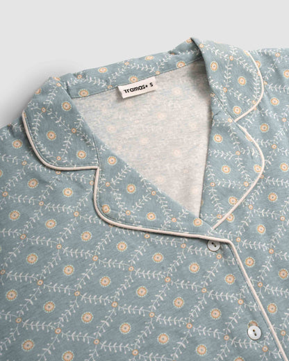 Pijama largo camisero algodón yana celeste