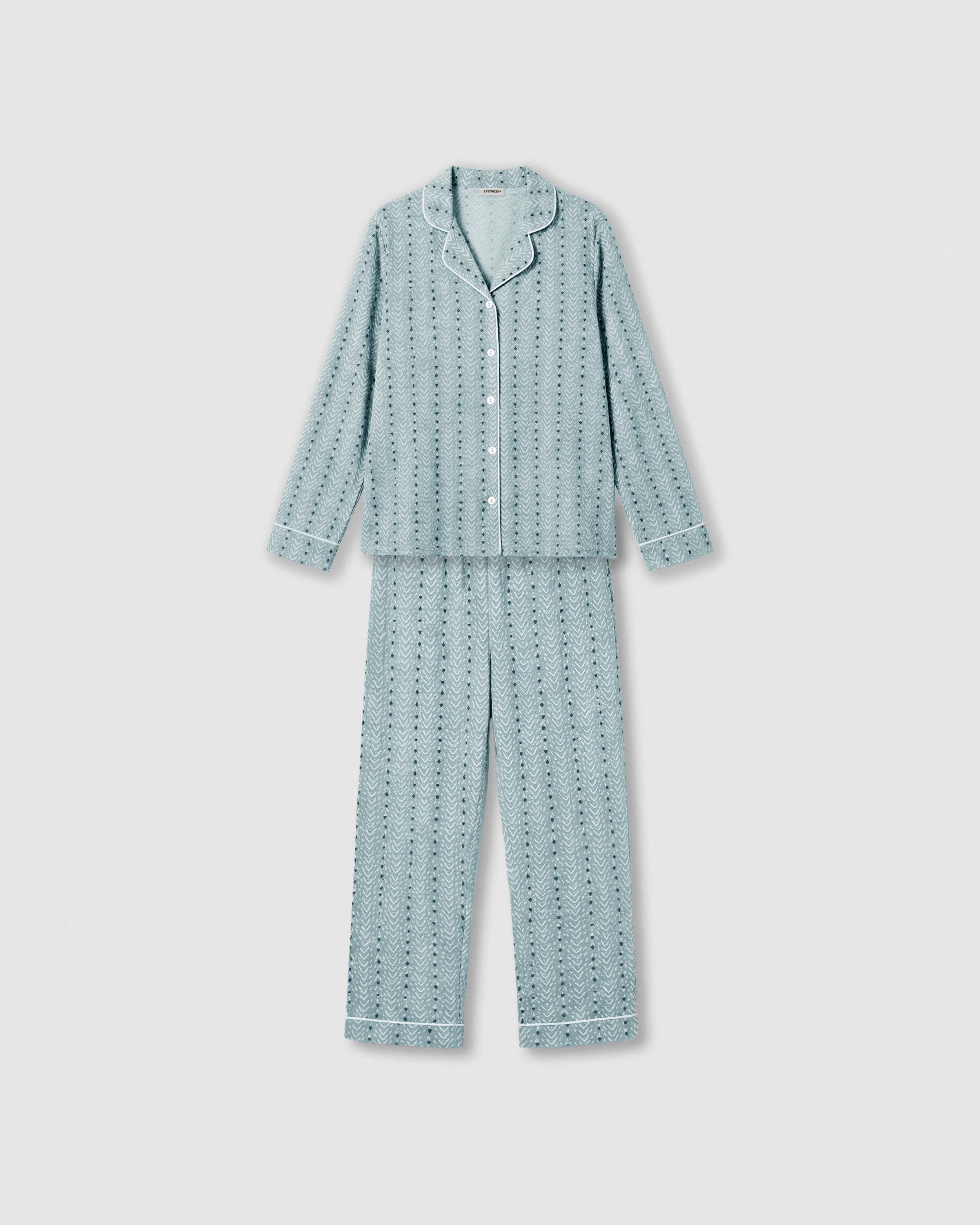 Pijama longo tipo camisa em algodão de riscas zuberi índigo