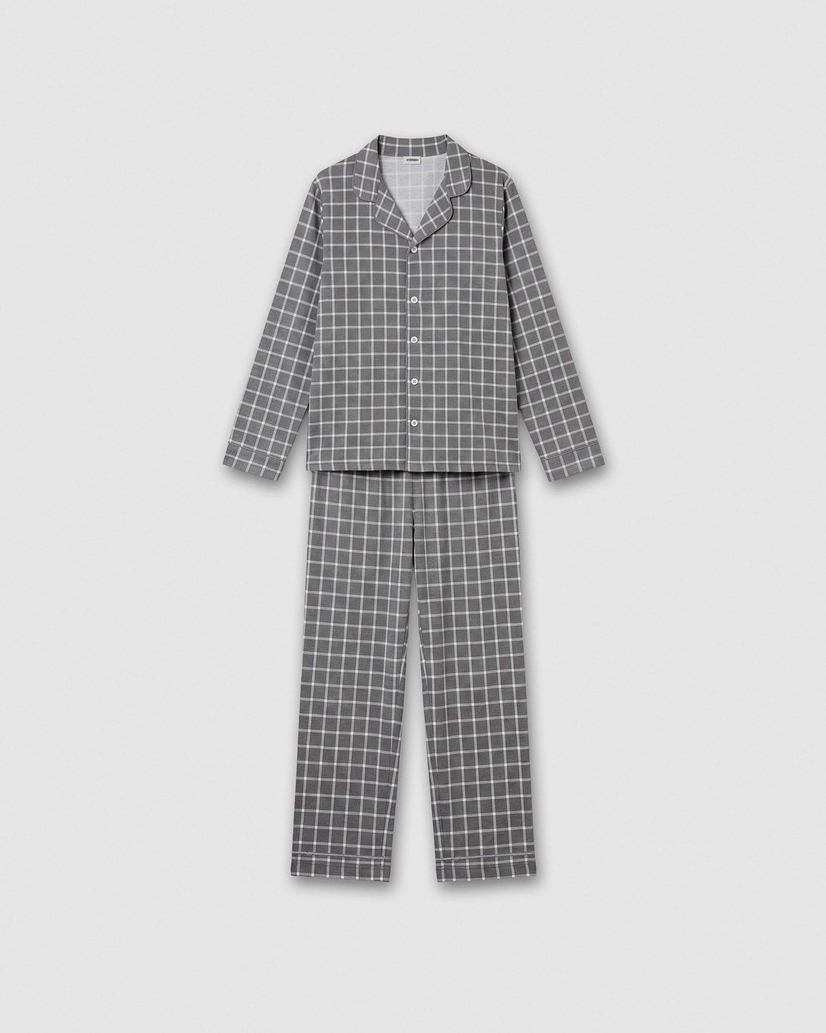 Pigiama lungo a camicia in cotone da uomo cuadro roberto grigio