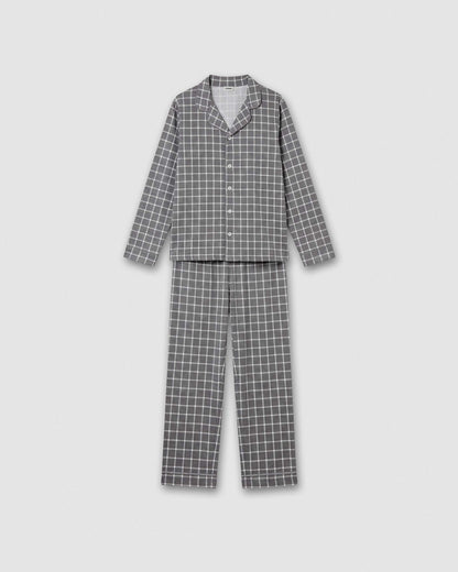 Pigiama lungo a camicia in cotone da uomo cuadro roberto grigio