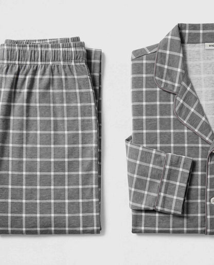 Pigiama lungo a camicia in cotone da uomo cuadro roberto grigio