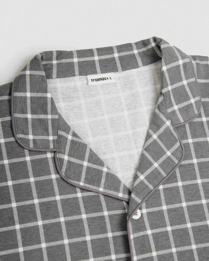 Pigiama lungo a camicia in cotone da uomo cuadro roberto grigio