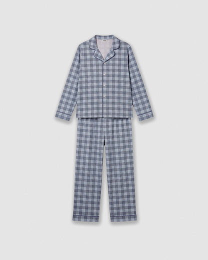 Pijama largo camisero algodón cuadro seren índigo