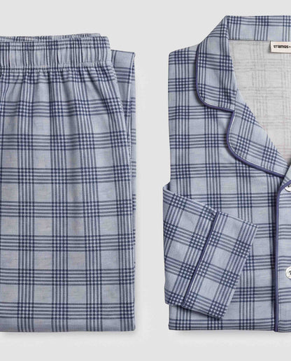 Pijama largo camisero algodón cuadro seren índigo