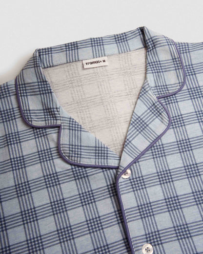 Pijama largo camisero algodón cuadro seren índigo