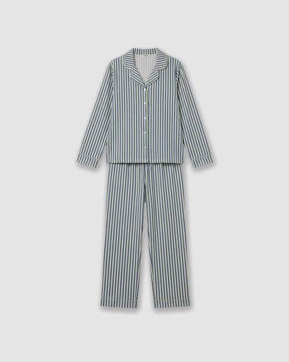Pijama largo camisero algodón raya mare verde azul