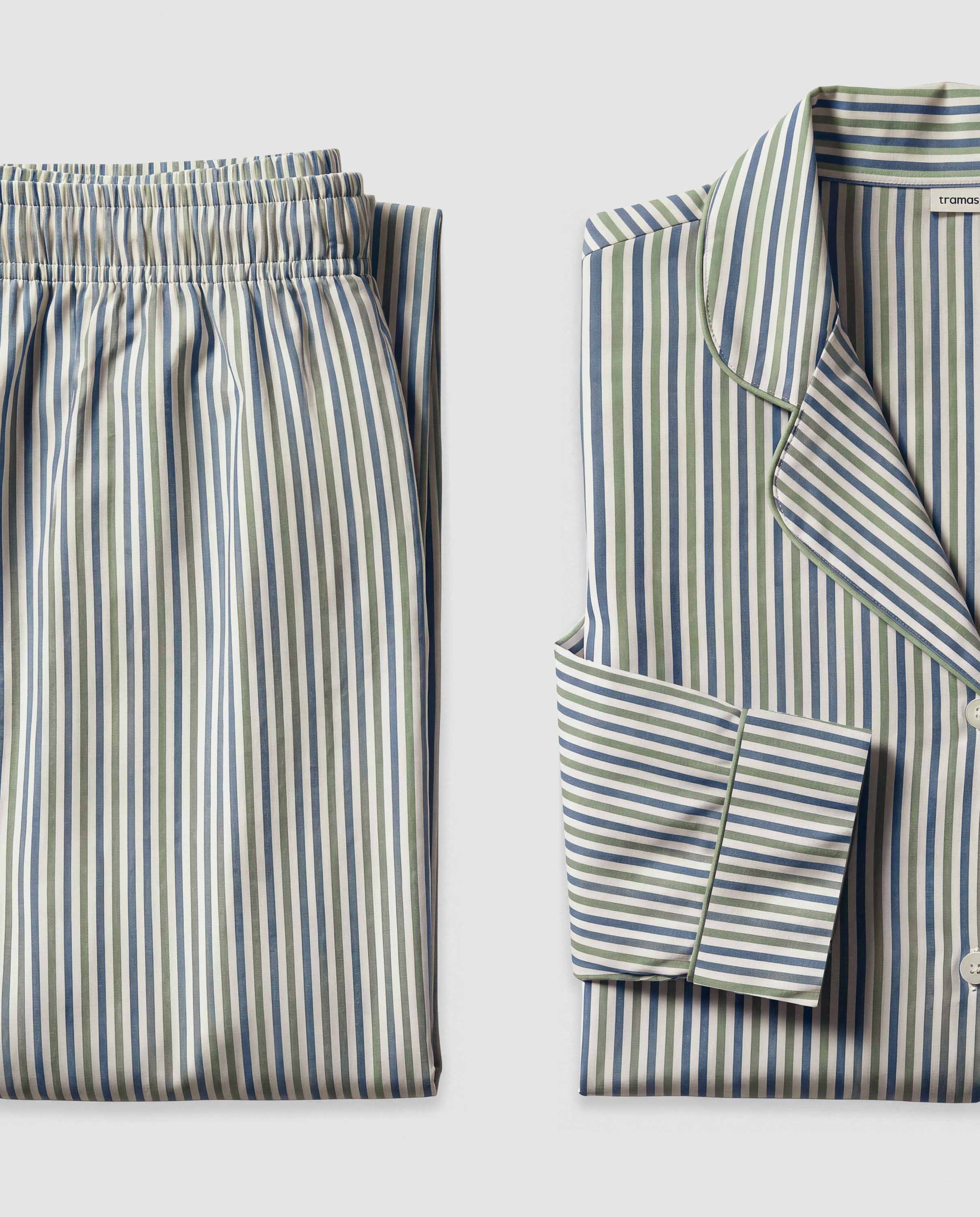 Pijama largo camisero algodón raya mare verde azul