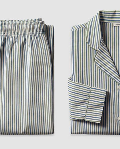 Pijama largo camisero algodón raya mare verde azul