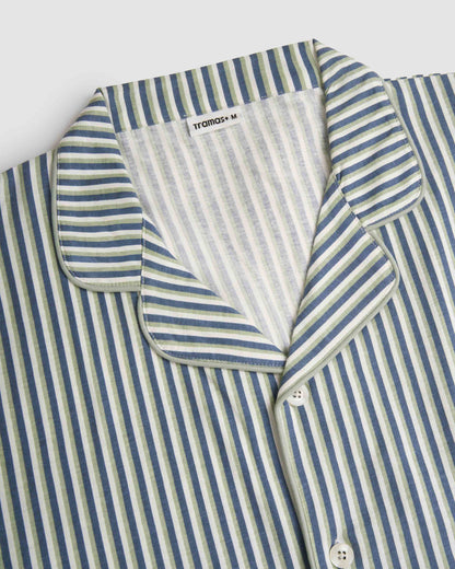 Pijama largo camisero algodón raya mare verde azul