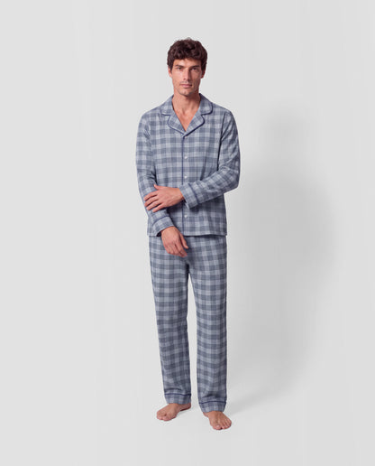 Pyjama long chemise coton carreaux seren indigo