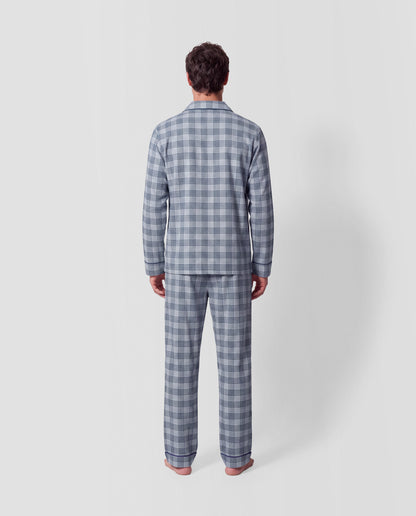 Pyjama long chemise coton carreaux seren indigo
