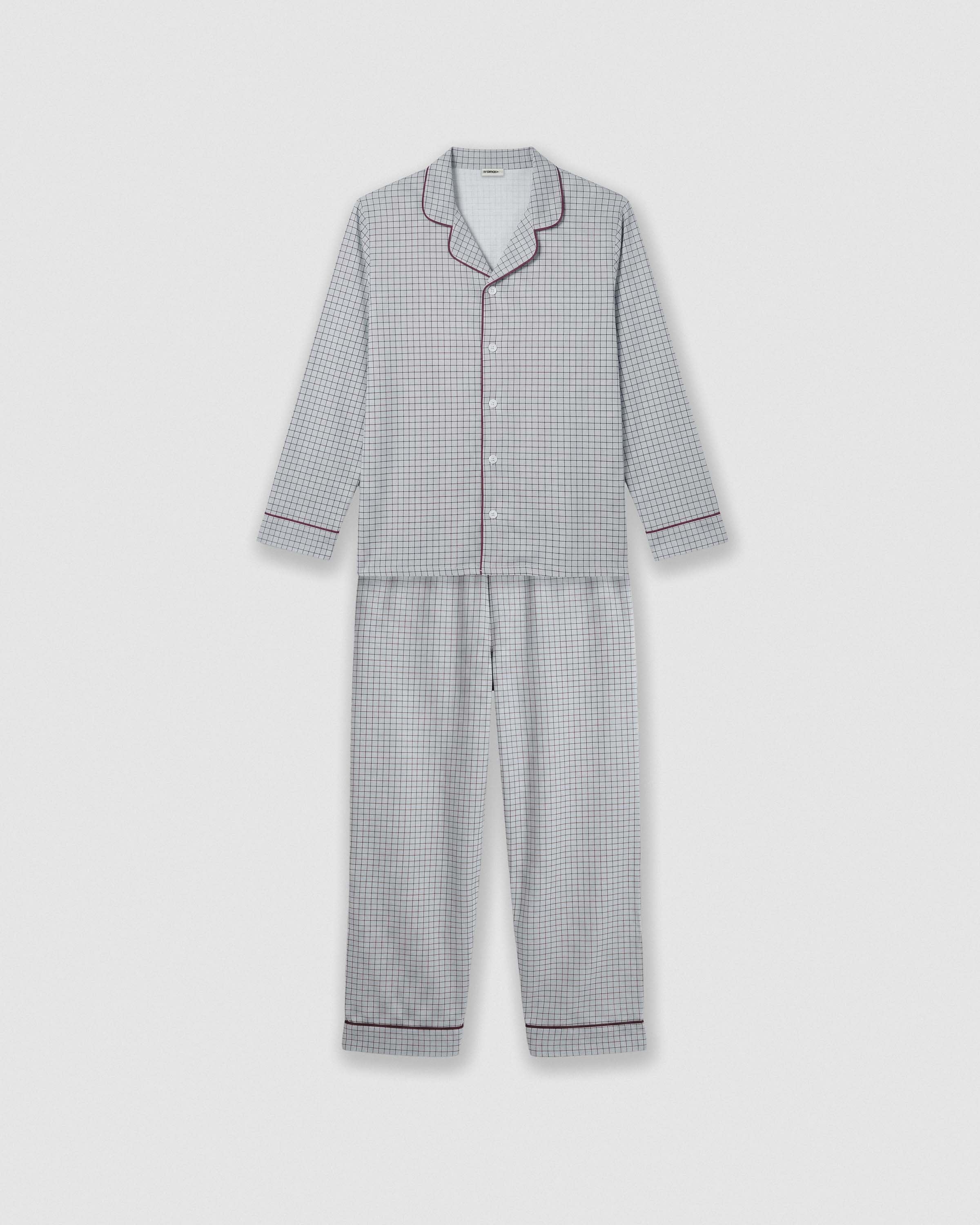 Pijama largo camisero algodón cuadro orena burdeos