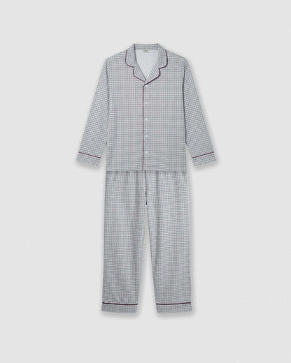 Pijama largo camisero algodón cuadro orena burdeos