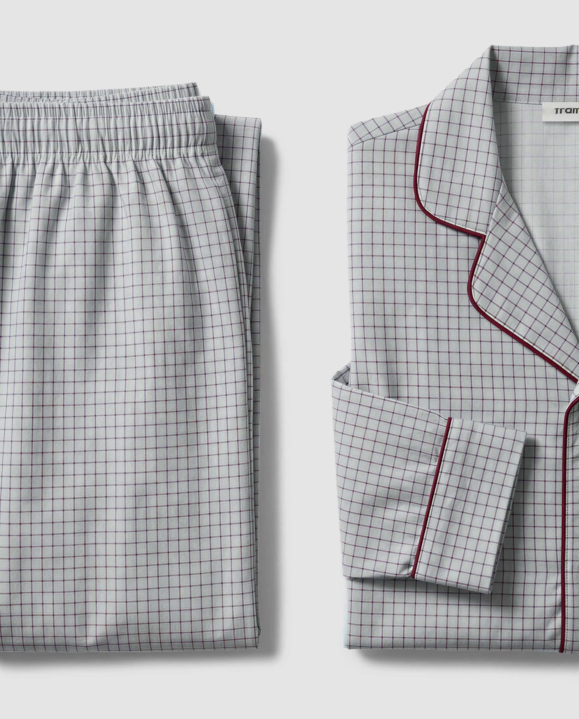 Pijama largo camisero algodón cuadro orena burdeos