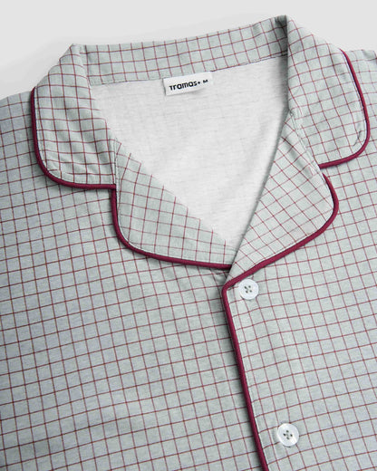 Pijama largo camisero algodón cuadro orena burdeos