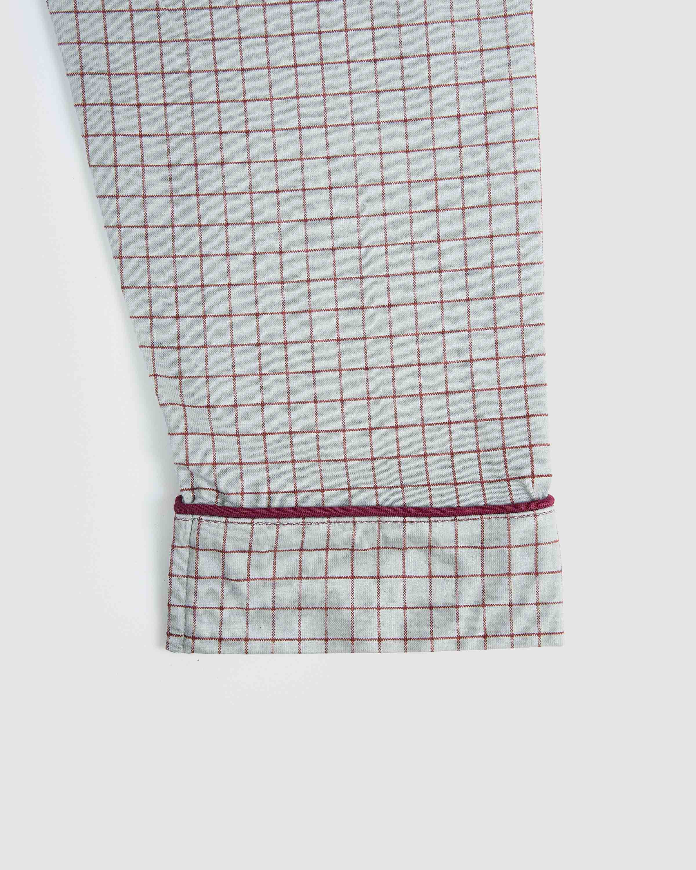 Pijama largo camisero algodón cuadro orena burdeos