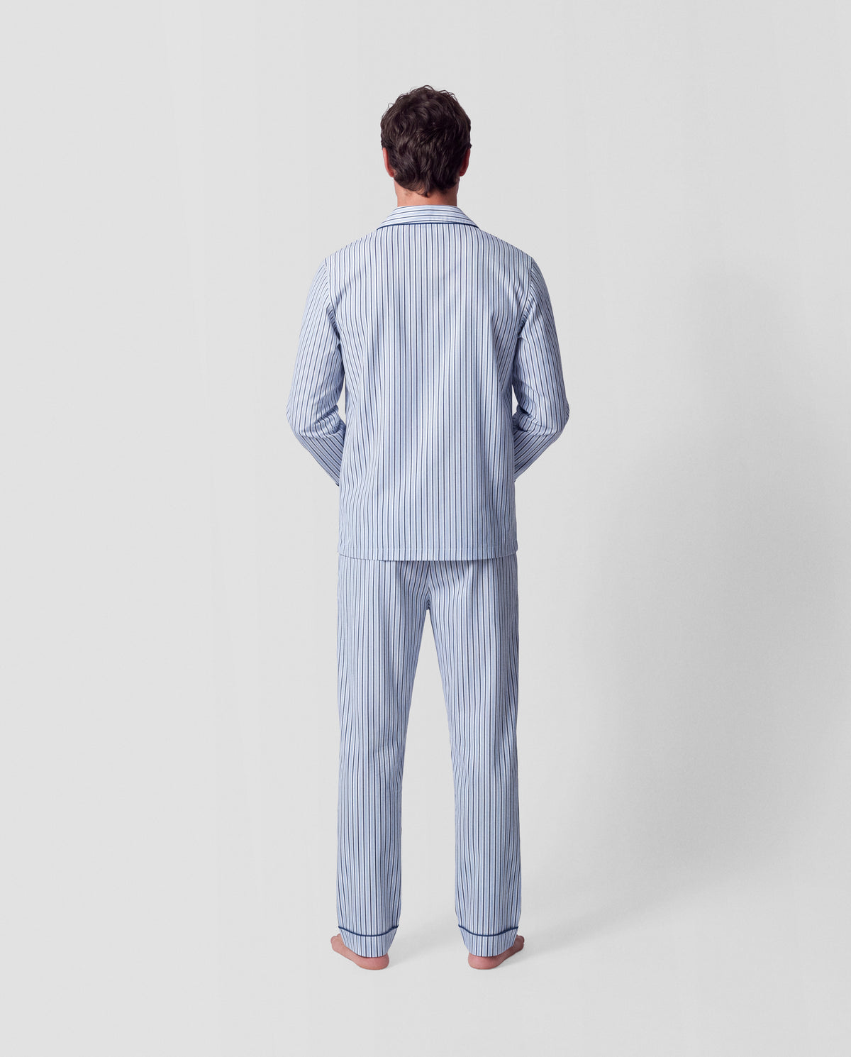 Pijama comprido camiseiro de algodão às riscas Hermes azul-marinho