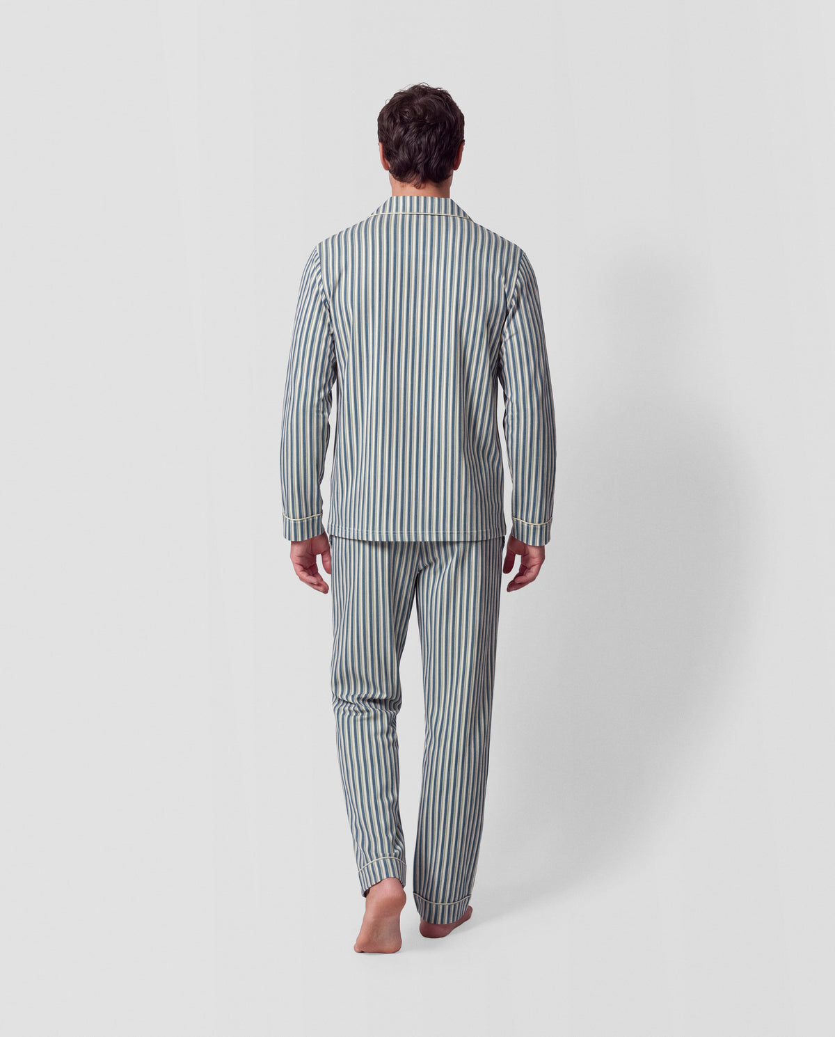 Pyjama long chemise coton rayures mare vert bleu