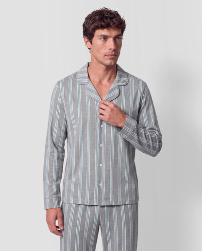 Pijama largo camisero algodón raya talea azul verde