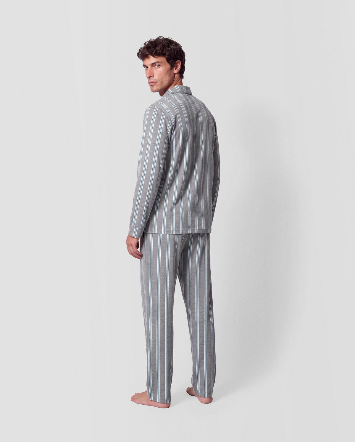 Pijama largo camisero algodón raya talea azul verde
