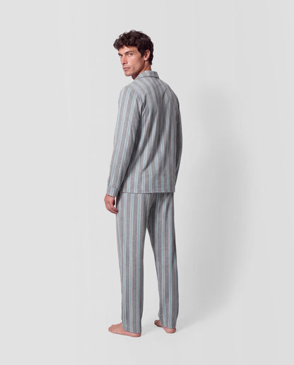 Pijama largo camisero algodón raya talea azul verde