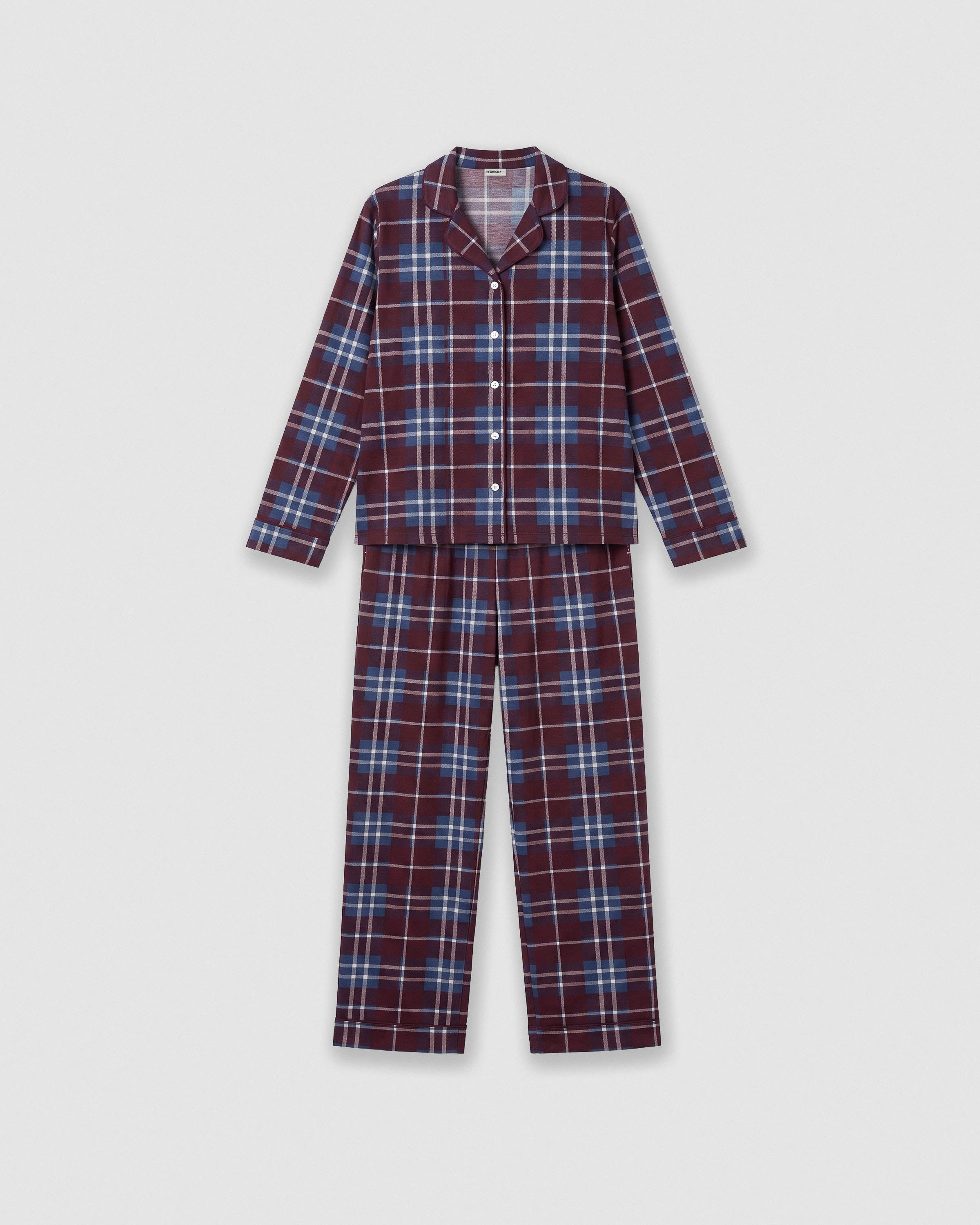 Pijama largo camisero algodón cuadro sauron burdeos
