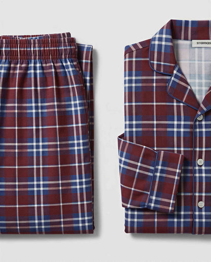 Pijama largo camisero algodón cuadro sauron burdeos