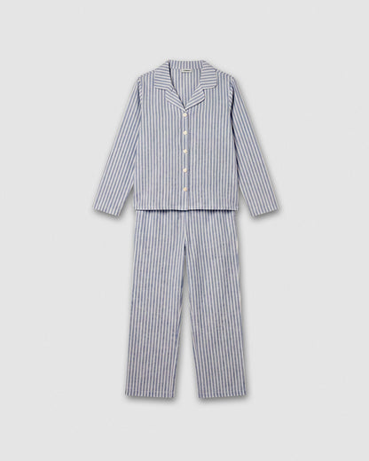 Pijama camisero franela raya linares azul