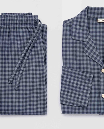 Pijama camisero franela cuadro soreya azul grisáceo