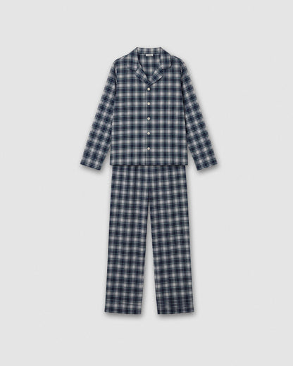 Pijama camisero franela algodón cuadro olen azul marino