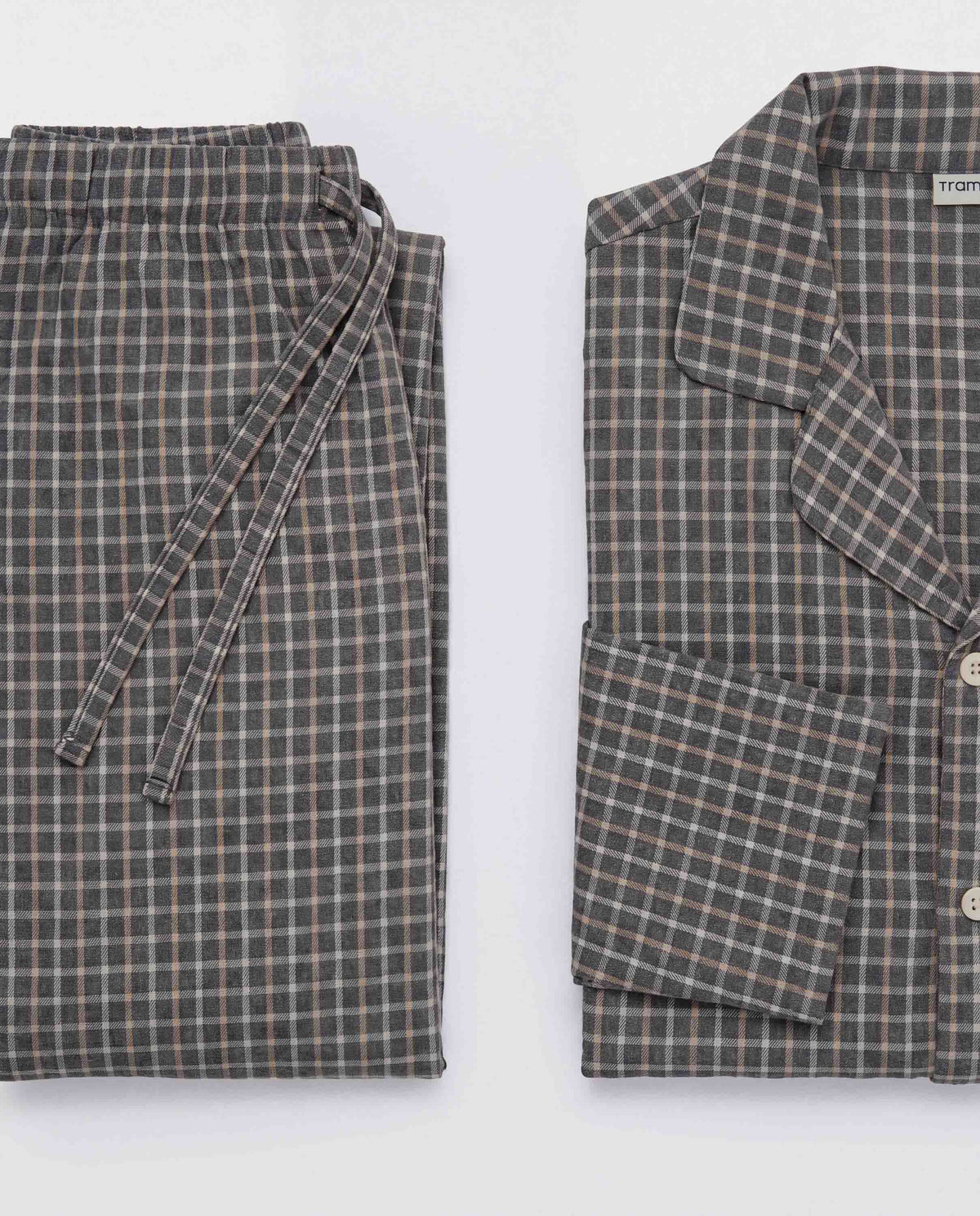 Pijama camisero franela algodón cuadro sogno gris